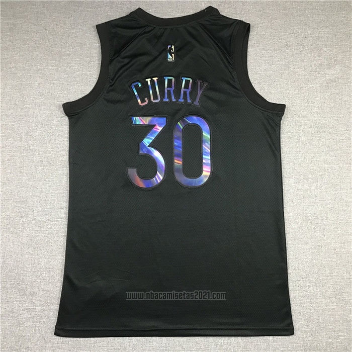 Camiseta Golden State Warriors Stephen Curry #30 Iridescent Logo Negro